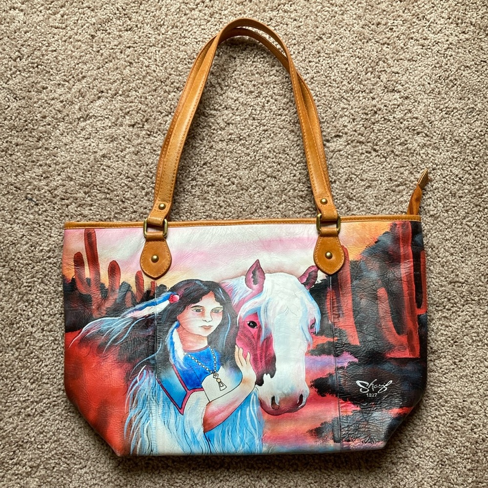 Sharif Handpainted Horse and Lady Native American Leather Western Bag